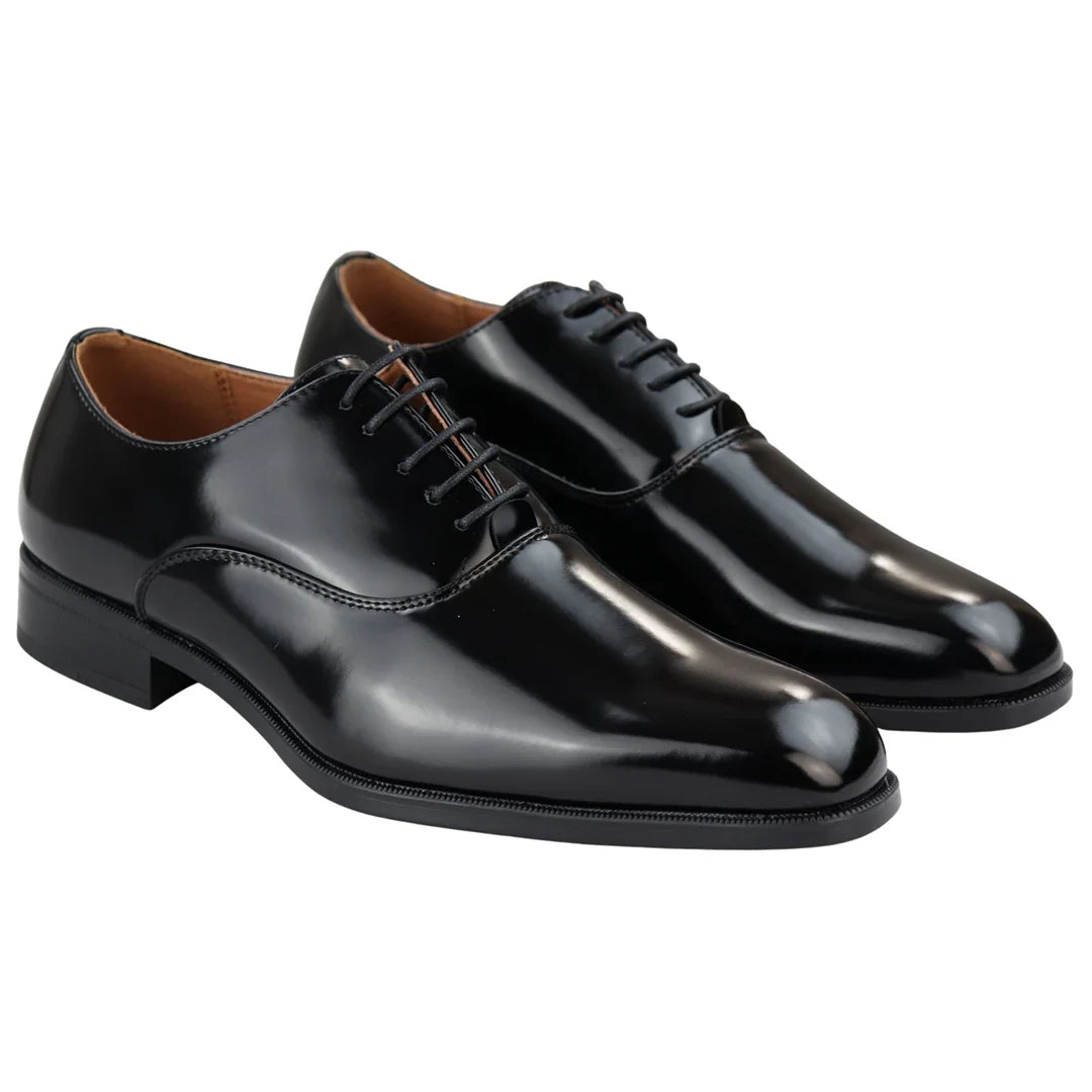 Mens Smart Formal Patent Oxford Black Shoes Shiny Laced Classic Round Toe Dress