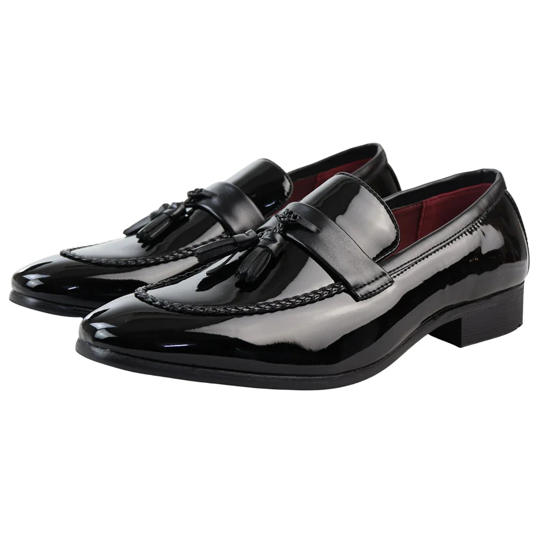 Men's Patent Tassel Slip On Black Loafers