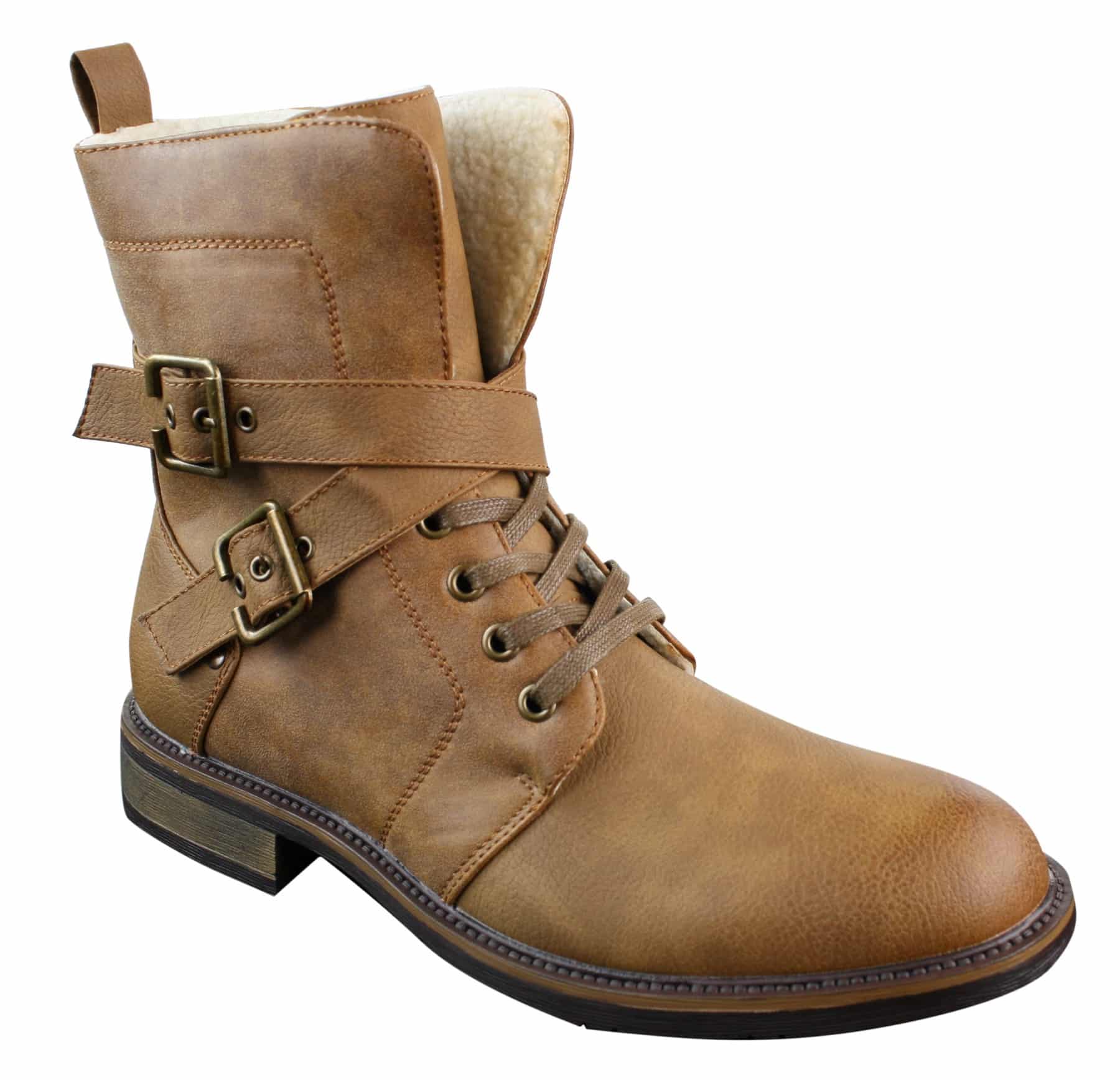 Mens Punk Rock Goth Emo Biker Ankle Boots Leather Buckle Fur Fleece Lined