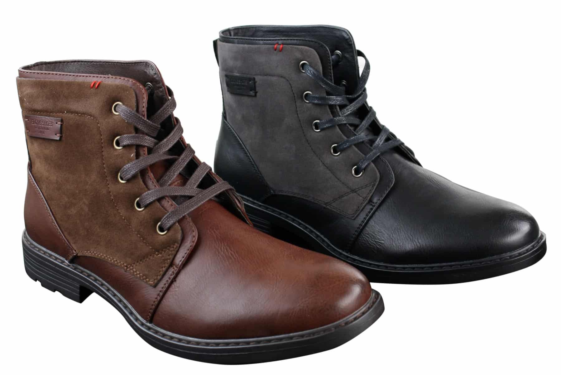 Mens PU Leather & Suede Lace Ankle Combat Cowboy Military Army Biker Boots Shoes