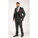 Férfi sötétkék bordó kockás halszálkás tweed vintage háromrészes új Marc Darcy öltöny