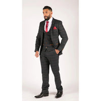 Férfi sötétkék bordó kockás halszálkás tweed vintage háromrészes új Marc Darcy öltöny