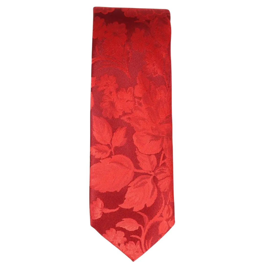 Men's Tie Pocket Sqaure Set Formal Floral Necktie - Red