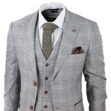 Francis Men's Grey 3-Piece Wedding Suit with Tan Brown Check and Velvet Trim