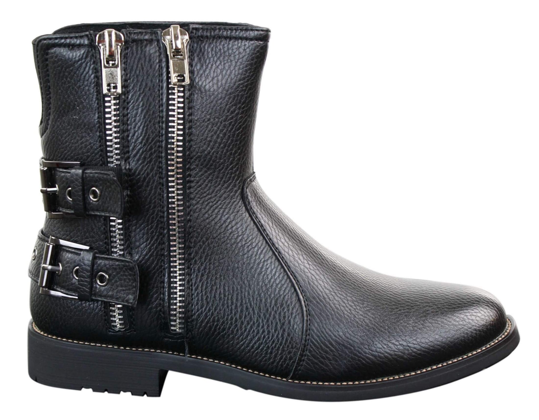 Mens Zip Biker Motorcycle Boots Punk Rock Ankle Belted Buckle Casual