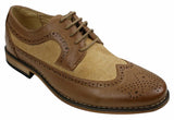 Mens Brogues Leather Shoes Italian Designer Smart Casual Brown Black Navy Retro