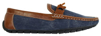 Mens Slip On Denim Leather Lace Moccasin Shoes Smart Casual Italian Tan Navy