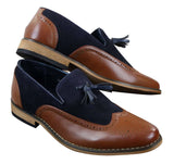 Mens Tweed & Leather Loafers Driving Shoes Slip On Tassle Design Vintage Retro