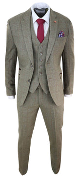 Mens Tweed Olive Green Check Suit