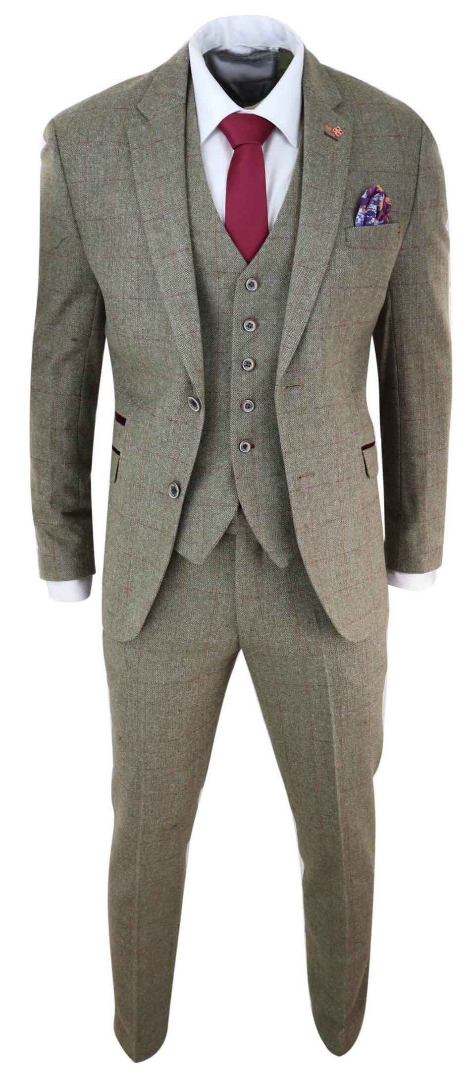 Mens Tweed Olive Green Check Suit