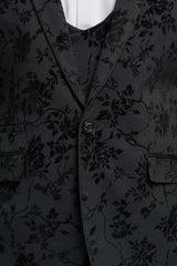 Férfi fekete 3 darabos paisley bársonyöltöny