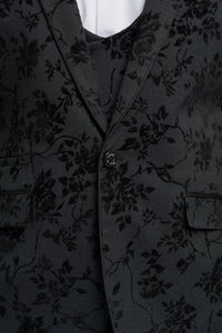 Férfi fekete 3 darabos paisley bársonyöltöny