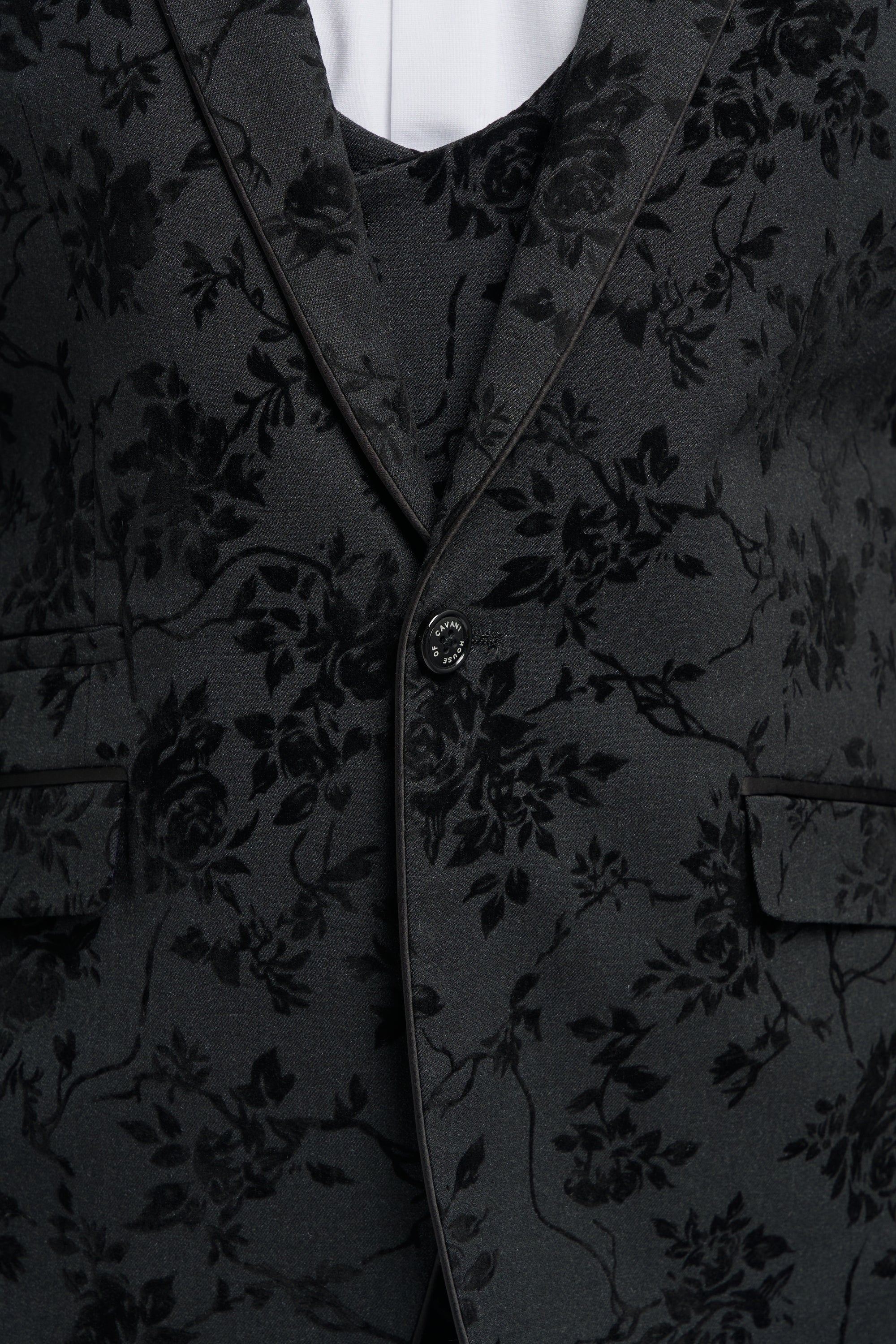 Férfi fekete 3 darabos paisley bársonyöltöny