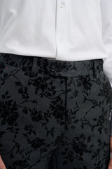 Férfi fekete 3 darabos paisley bársonyöltöny