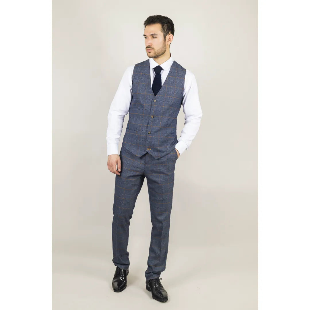 Gisborne - Men's Navy Checked Waistcoat