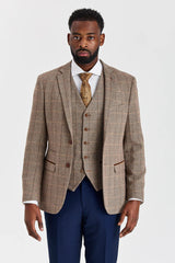 Harris barna tweed öltöny kontrasztos Mayfair sötétkék nadrággal