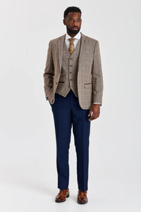 Harris barna tweed öltöny kontrasztos Mayfair sötétkék nadrággal
