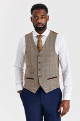 Harris barna tweed öltöny kontrasztos Mayfair sötétkék nadrággal
