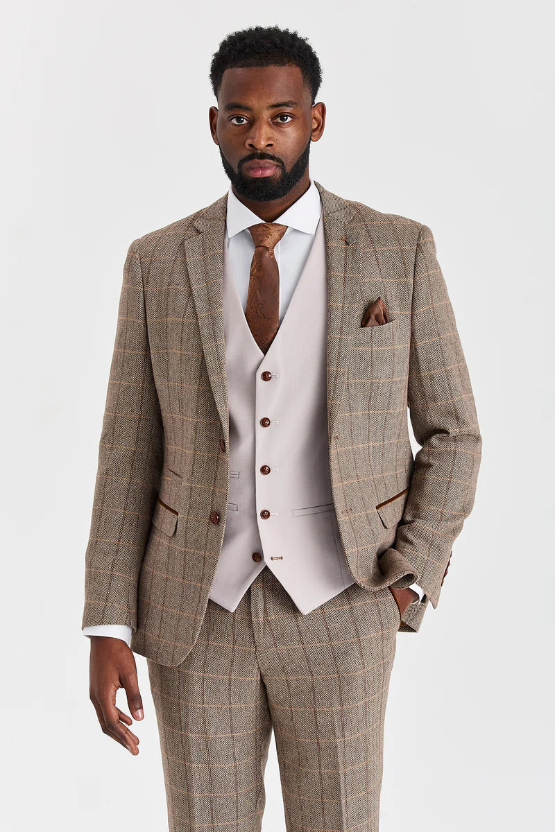 Harris barna tweed öltöny Mayfair kőmintás mellénnyel