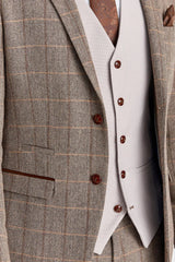 Harris barna tweed öltöny Mayfair kőmintás mellénnyel