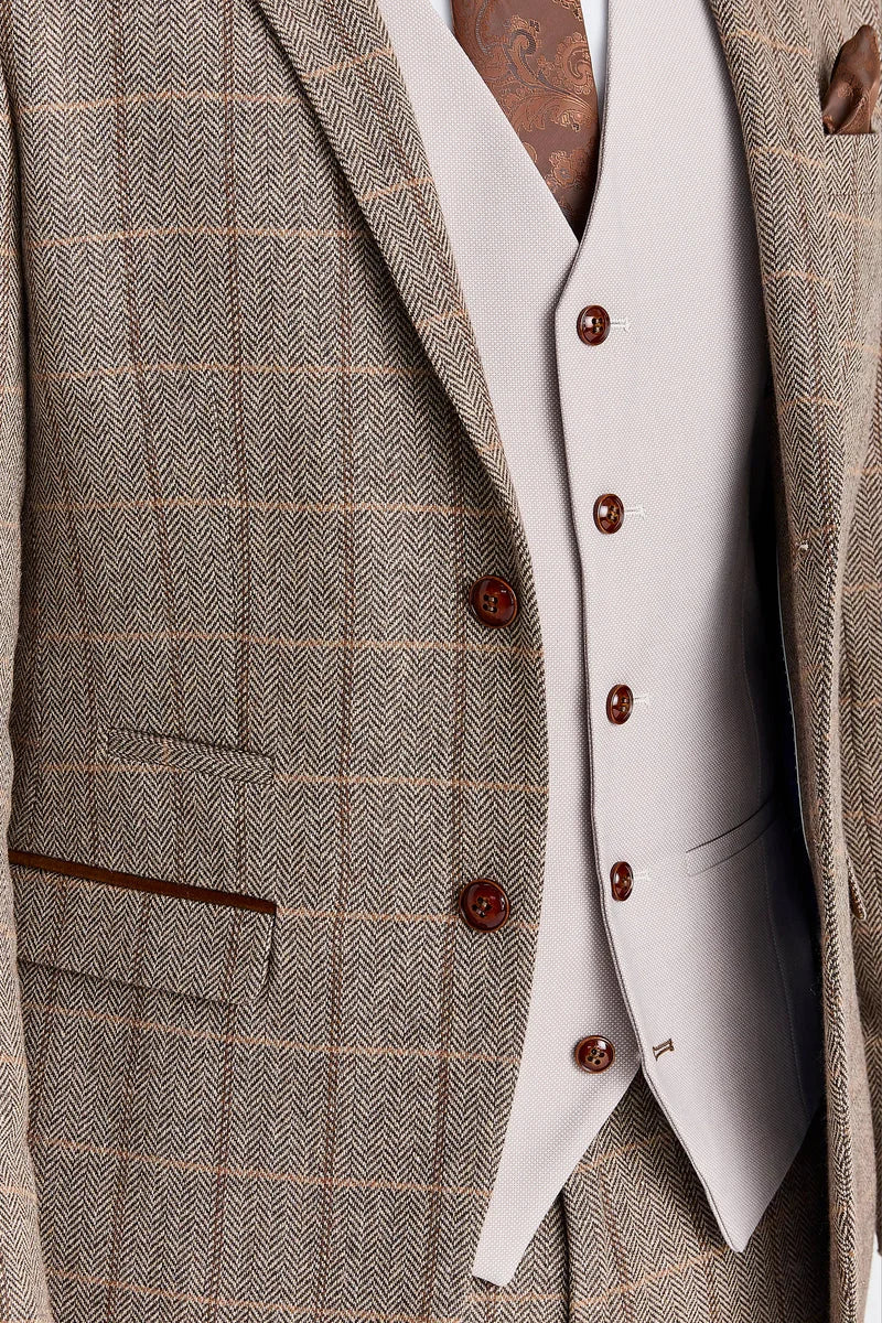Harris barna tweed öltöny Mayfair kőmintás mellénnyel