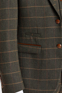 Harris - Zöld Tweed Halszálkamintás Kockás Tweed Zakó