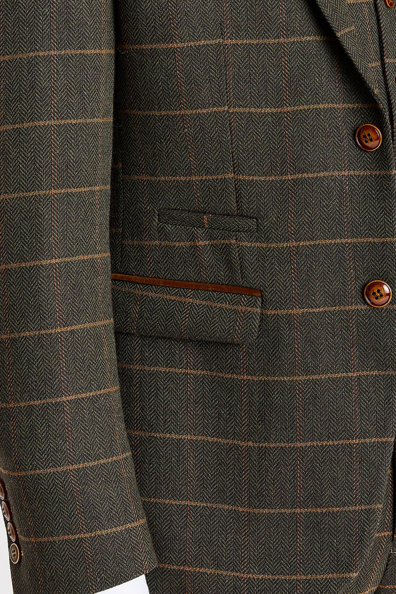 Harris - Zöld Tweed Halszálkamintás Kockás Tweed Zakó