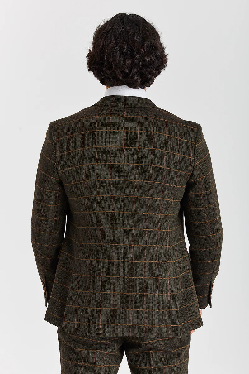 Harris - Zöld Tweed Halszálkamintás Kockás Tweed Zakó
