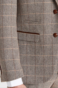 Harris - Barna, halszálkás kockás tweed blézer férfiaknak