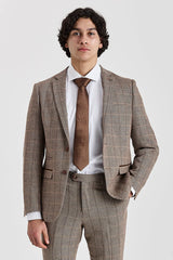 Harris - Barna, halszálkás kockás tweed blézer férfiaknak