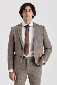 Harris - Barna, halszálkás kockás tweed blézer férfiaknak