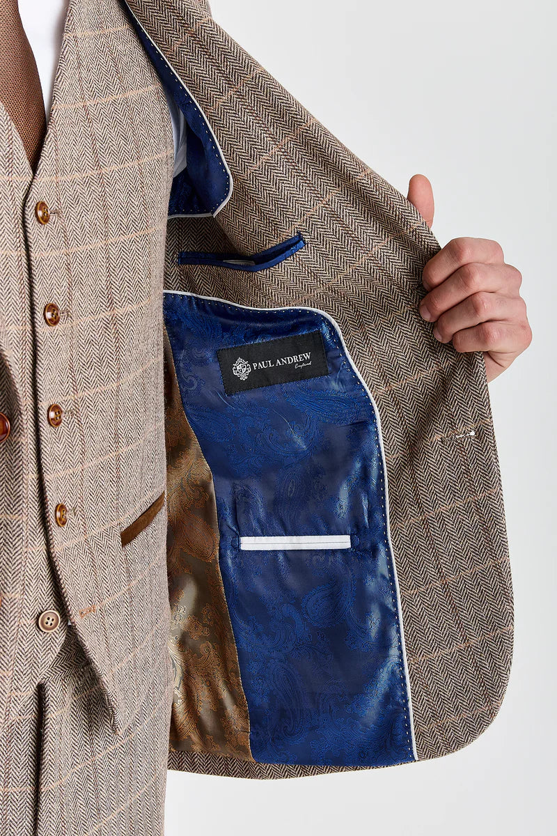 Harris - Barna, halszálkás kockás tweed blézer férfiaknak