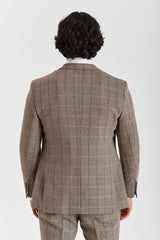Harris - Barna, halszálkás kockás tweed blézer férfiaknak