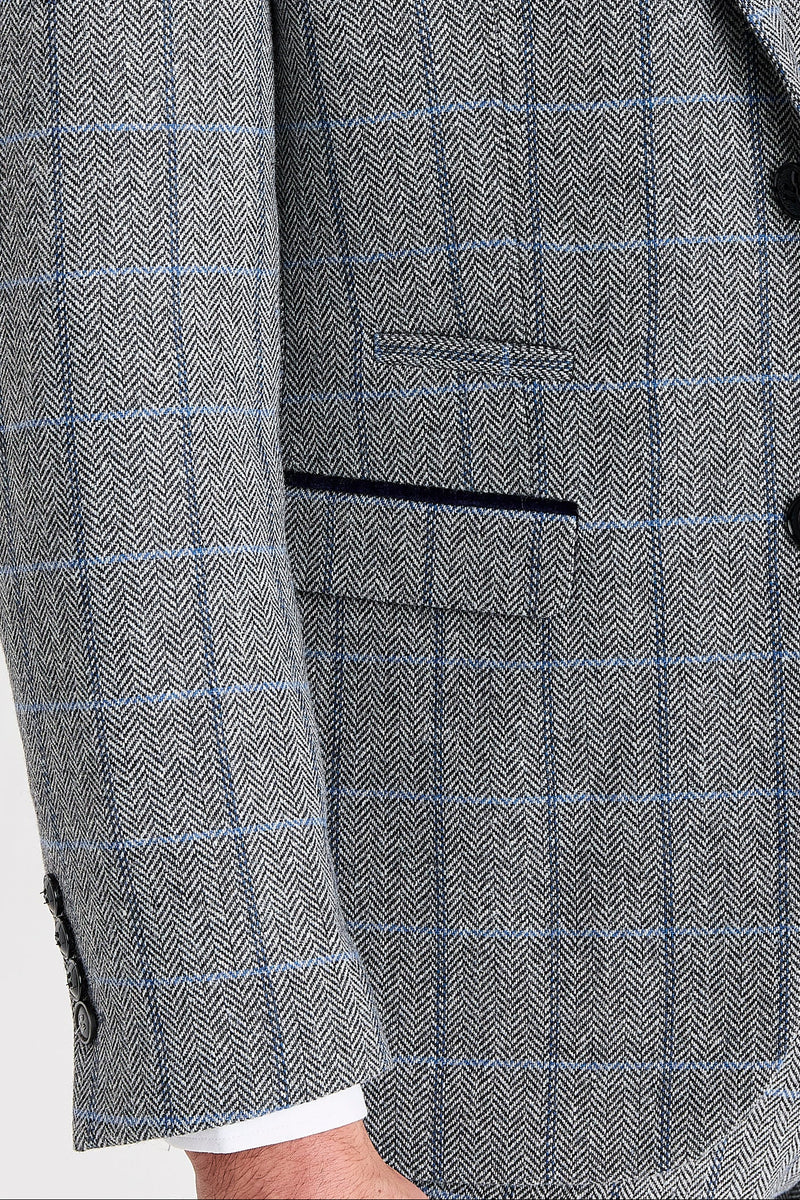 Harris - Szürke Halszálkás Kockás Tweed Zakó Férfiaknak