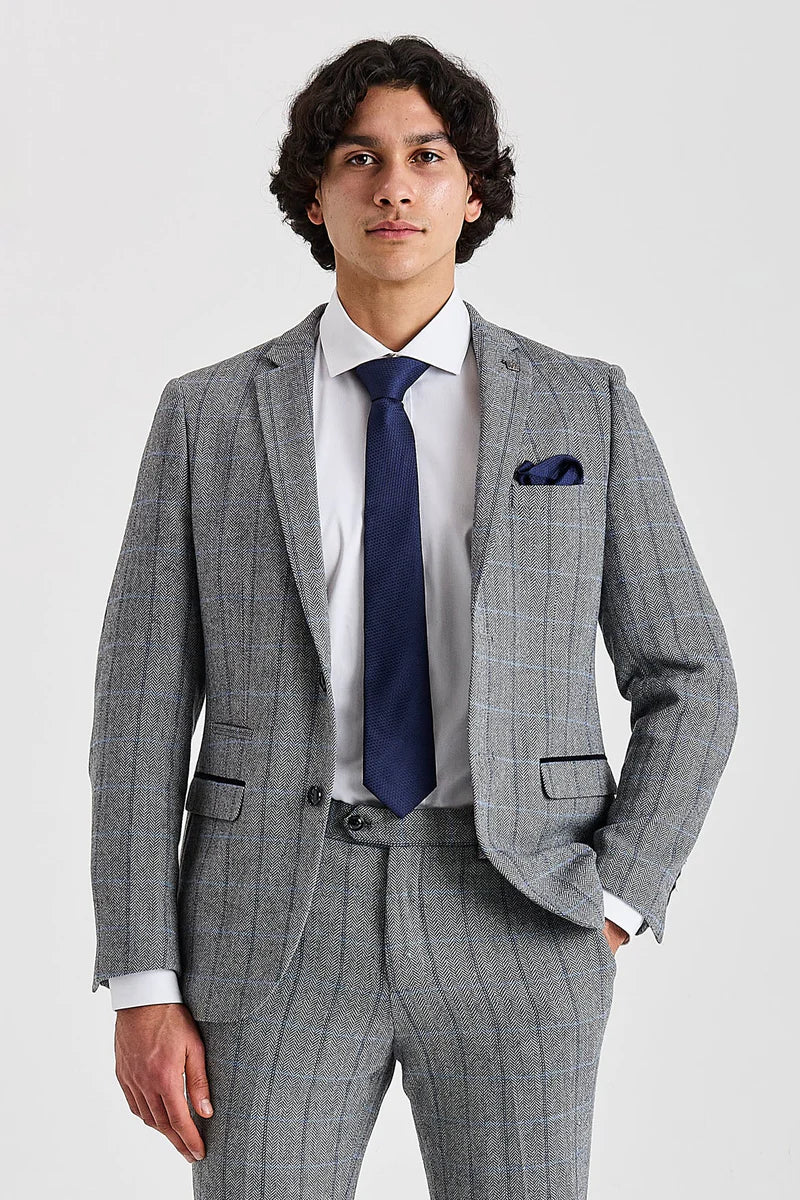 Harris - Szürke Halszálkás Kockás Tweed Zakó Férfiaknak