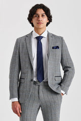 Harris - Szürke Halszálkás Kockás Tweed Zakó Férfiaknak