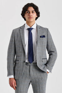 Harris - Szürke Halszálkás Kockás Tweed Zakó Férfiaknak