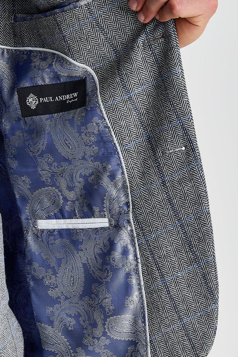 Harris - Szürke Halszálkás Kockás Tweed Zakó Férfiaknak