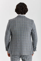 Harris - Szürke Halszálkás Kockás Tweed Zakó Férfiaknak
