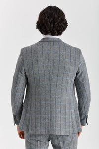 Harris - Szürke Halszálkás Kockás Tweed Zakó Férfiaknak