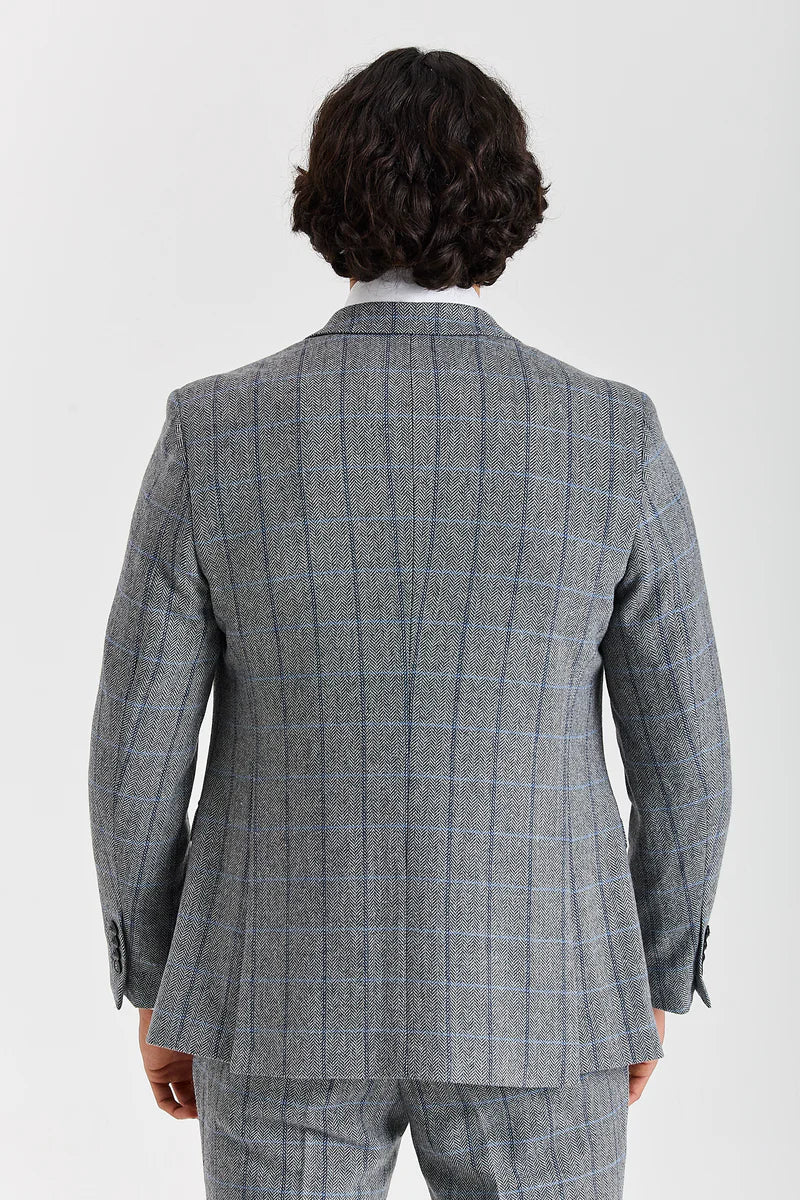 Harris - Szürke Halszálkás Kockás Tweed Zakó Férfiaknak