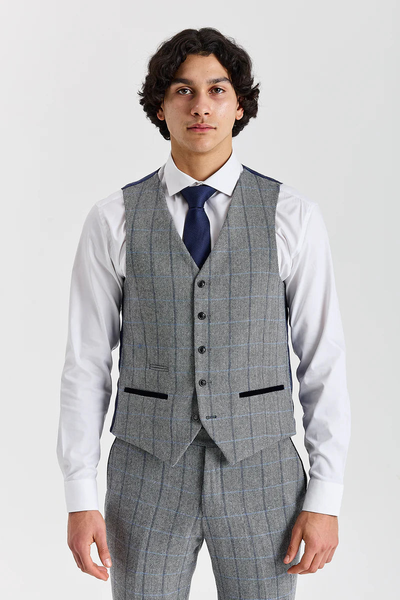Harris - Szürke Halszálkamintás Tweed Mellény Férfiaknak