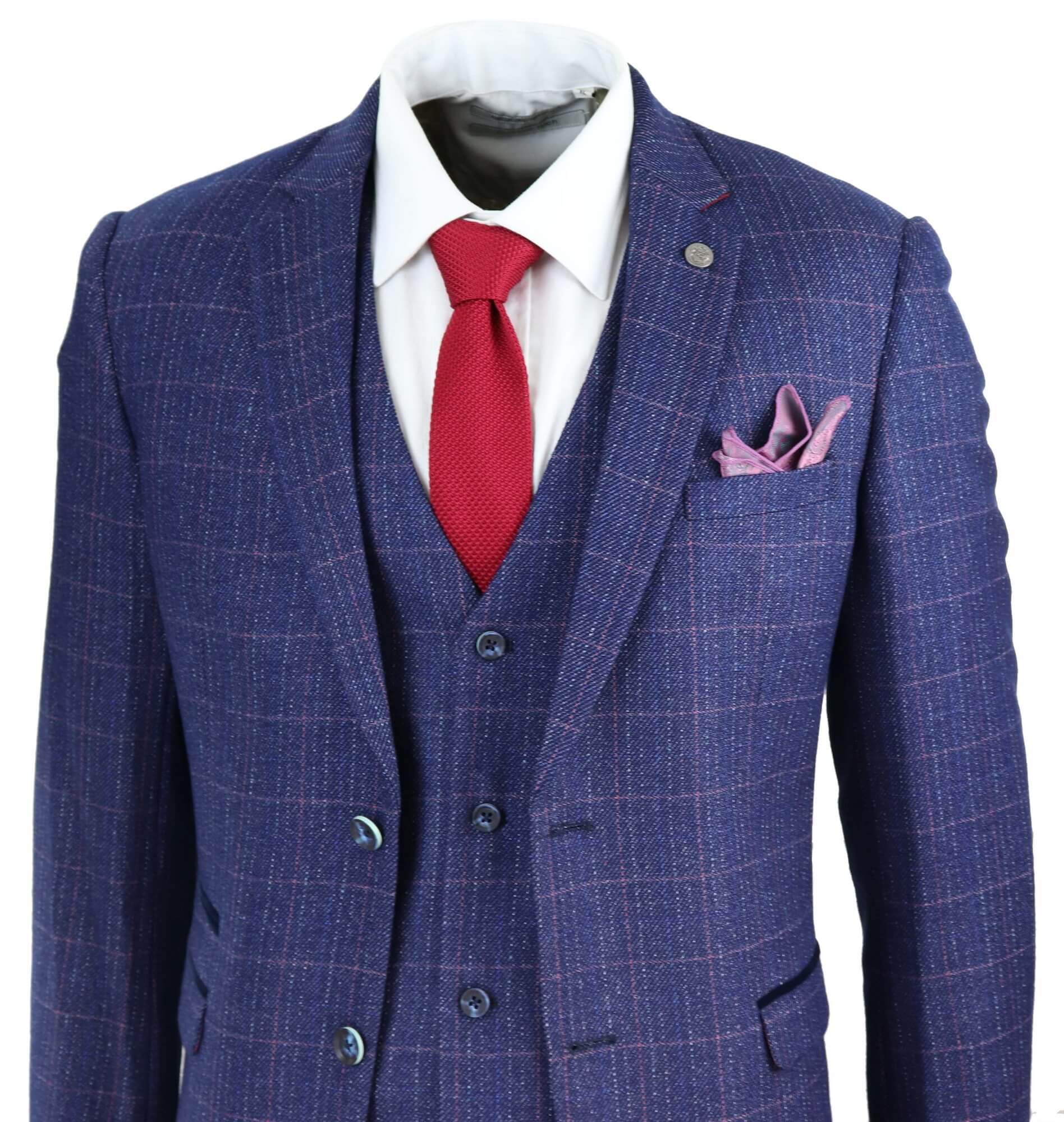 Mens Blue Purple Check 3 Piece Suit