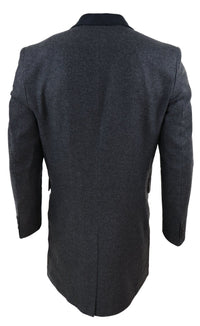 Herringbone Tweed 3/4 Long Overcoat-Charcoal