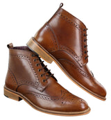 Mens Brogue Ankle Boots  Tan