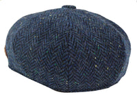 Mens Herringbone Blue Tweed 8 Panel Cap