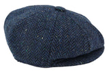 Mens Herringbone Blue Tweed 8 Panel Cap
