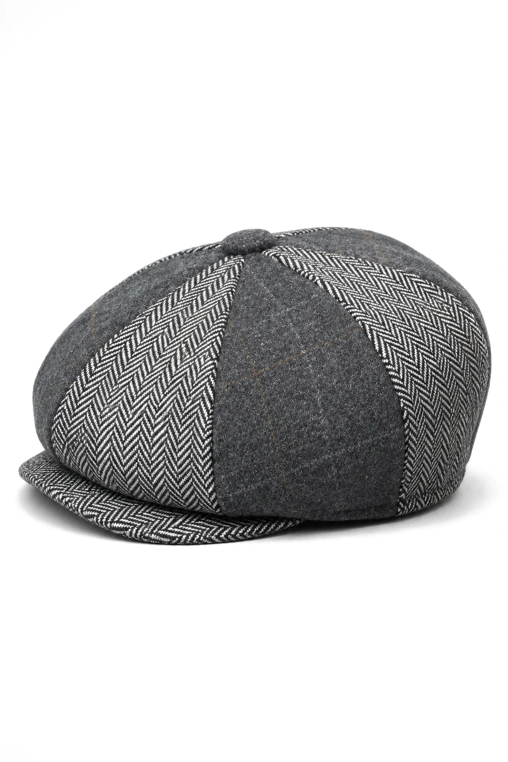 HT6325 - Férfi kockás halszálkás tweed keverék 8 paneles újságos sapka