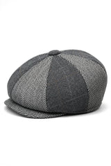 HT6325 - Férfi kockás halszálkás tweed keverék 8 paneles újságos sapka