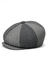 HT6325 - Férfi kockás halszálkás tweed keverék 8 paneles újságos sapka